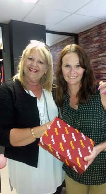 (L) Barbara Leask, Ads24 Media Executive and (R) Emma Earle from The Firetree Design Company in Durban who won the iPadAir2.